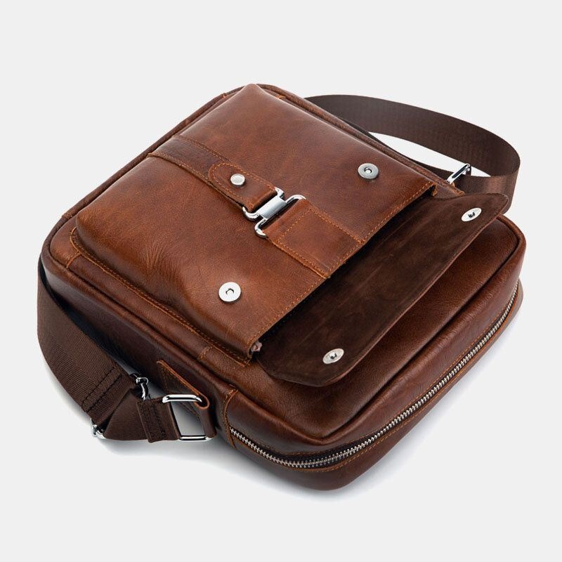 Męska Wielofunkcyjna Skórzana Antykradzieżowa Odporna Na Zużycie Torba Na Ramię W Stylu Vintage Business Crossbody