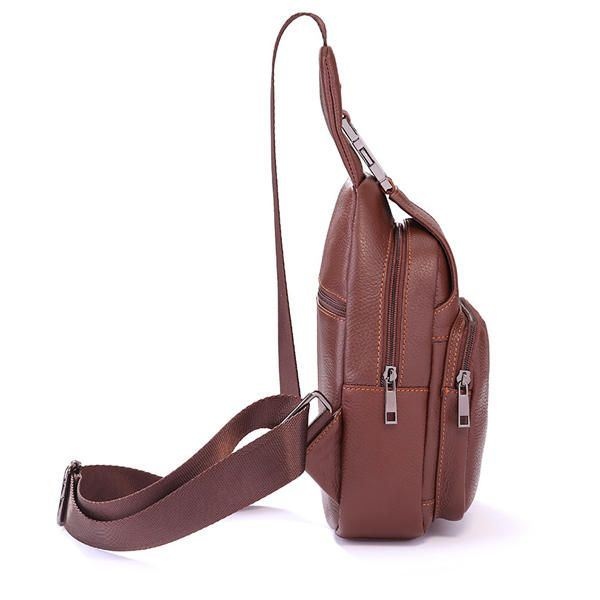 Retro Men Casual Outdoor Sport Skórzana Torba Na Klatkę Piersiową Crossbody Bag