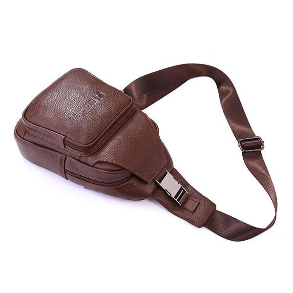 Retro Men Casual Outdoor Sport Skórzana Torba Na Klatkę Piersiową Crossbody Bag