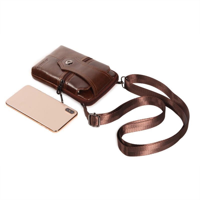 Skóra Bydlęca Wielofunkcyjna Torebka Na Telefon Vintage Crossbody Bag Oil Wax Waist Bag Dla Mężczyzn