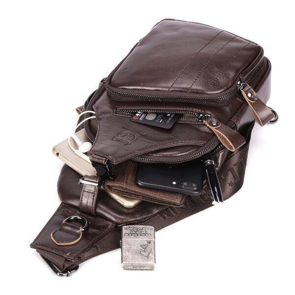 Skórzana Torba Retro Na Klatkę Piersiową Outdoor Leisure Daypack Crossbody Bag Dla Mężczyzn