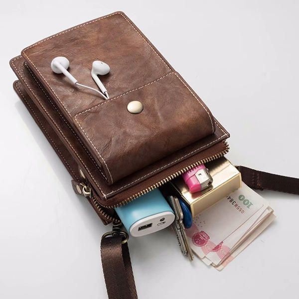 Vintage Casual Podwójny Zamek Błyskawiczny 6-calowa Torba Na Telefon Torba Crossbody Torba Na Talię Dla Mężczyzn