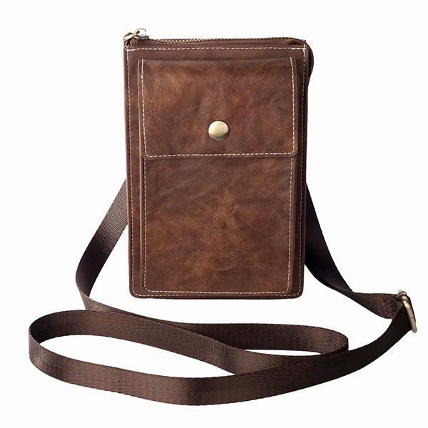 Vintage Casual Podwójny Zamek Błyskawiczny 6-calowa Torba Na Telefon Torba Crossbody Torba Na Talię Dla Mężczyzn