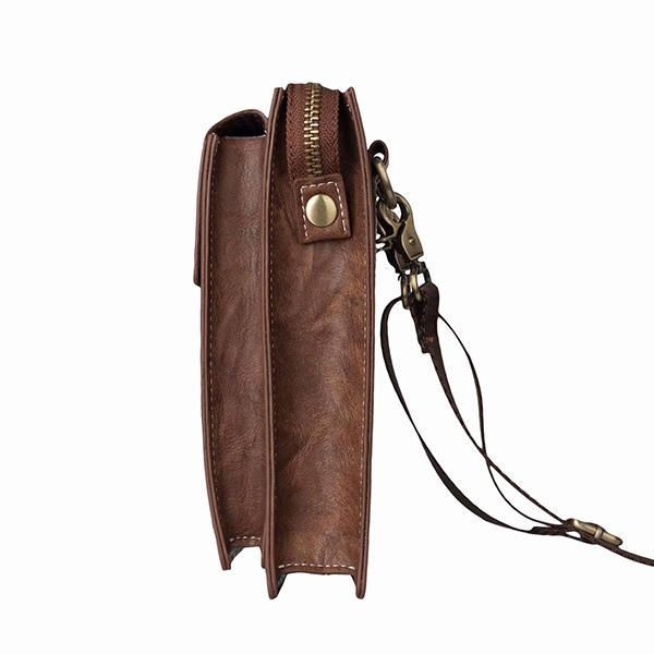 Vintage Casual Podwójny Zamek Błyskawiczny 6-calowa Torba Na Telefon Torba Crossbody Torba Na Talię Dla Mężczyzn