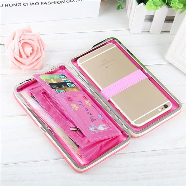 Kobiety Candy Color Bowkot 5.5 Cal Portfele Na Telefon Etui Hasp Long Purse Clutches