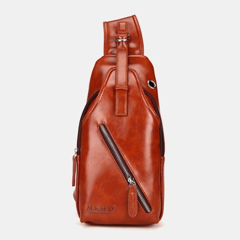 Mężczyźni Faux Leather Oil Leather Business Casual Travel Wodoodporna Torba Na Ramię Torba Na Klatkę Piersiową