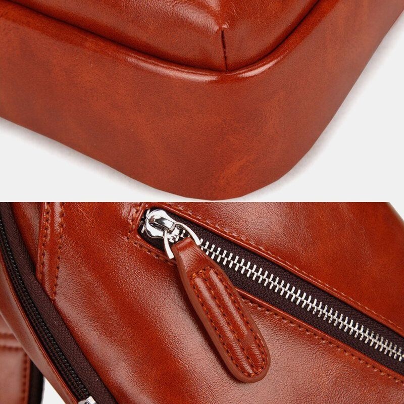 Mężczyźni Faux Leather Oil Leather Business Casual Travel Wodoodporna Torba Na Ramię Torba Na Klatkę Piersiową