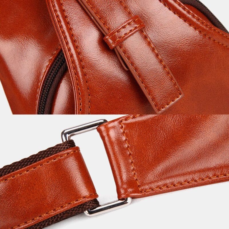 Mężczyźni Faux Leather Oil Leather Business Casual Travel Wodoodporna Torba Na Ramię Torba Na Klatkę Piersiową