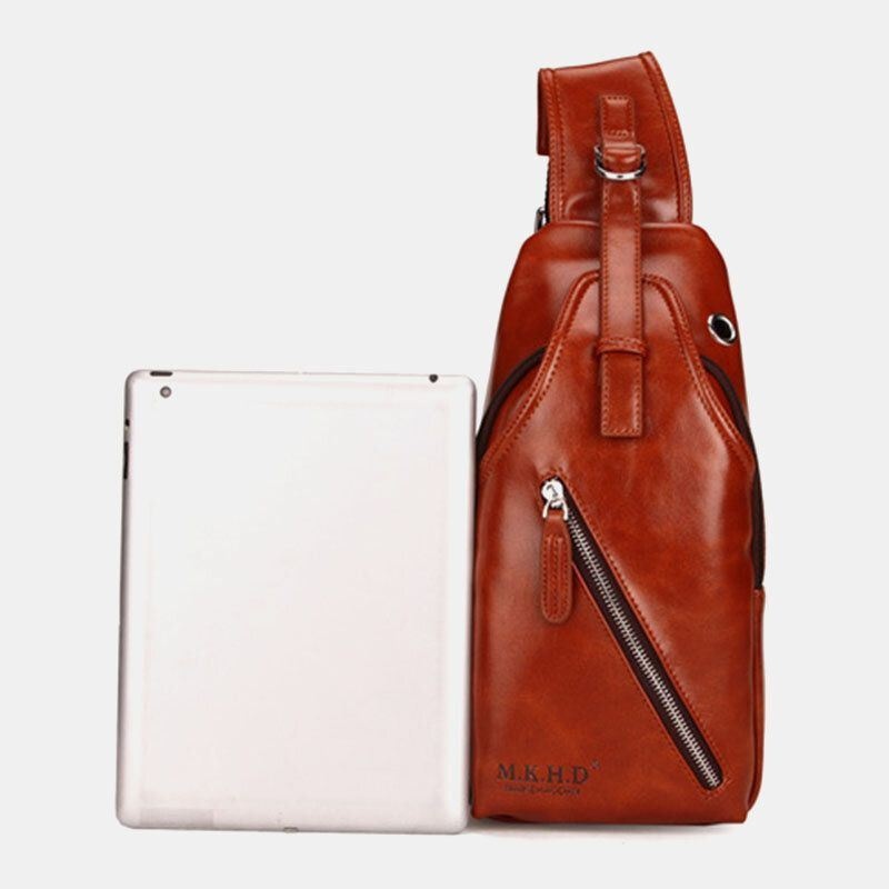 Mężczyźni Faux Leather Oil Leather Business Casual Travel Wodoodporna Torba Na Ramię Torba Na Klatkę Piersiową