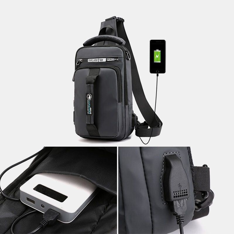 Mężczyźni Nylon Usb Charging Casual Outdoor Krótka Torba Na Klatkę Piersiową Plecak Na Ramię