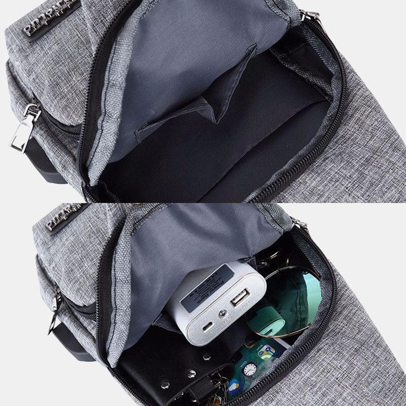 Mężczyźni Oxford Cloth Usb Charging Multi-pocket Wodoodporna Torba Na Klatkę Piersiową O Dużej Pojemności Torba Na Ramię