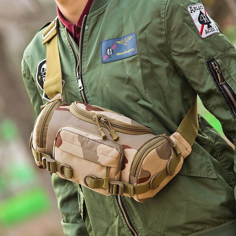 Mężczyźni Płótno Kamuflaż Outdoor Tactical Sport Riding Waist Bag Torba Na Ramię Torba Na Klatkę Piersiową