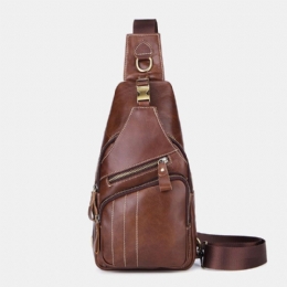 Mężczyźni Prawdziwa Skóra Retro Business Casual Solid Color Skórzana Torba Na Ramię Torba Crossbody Torba Na Klatkę Piersiową