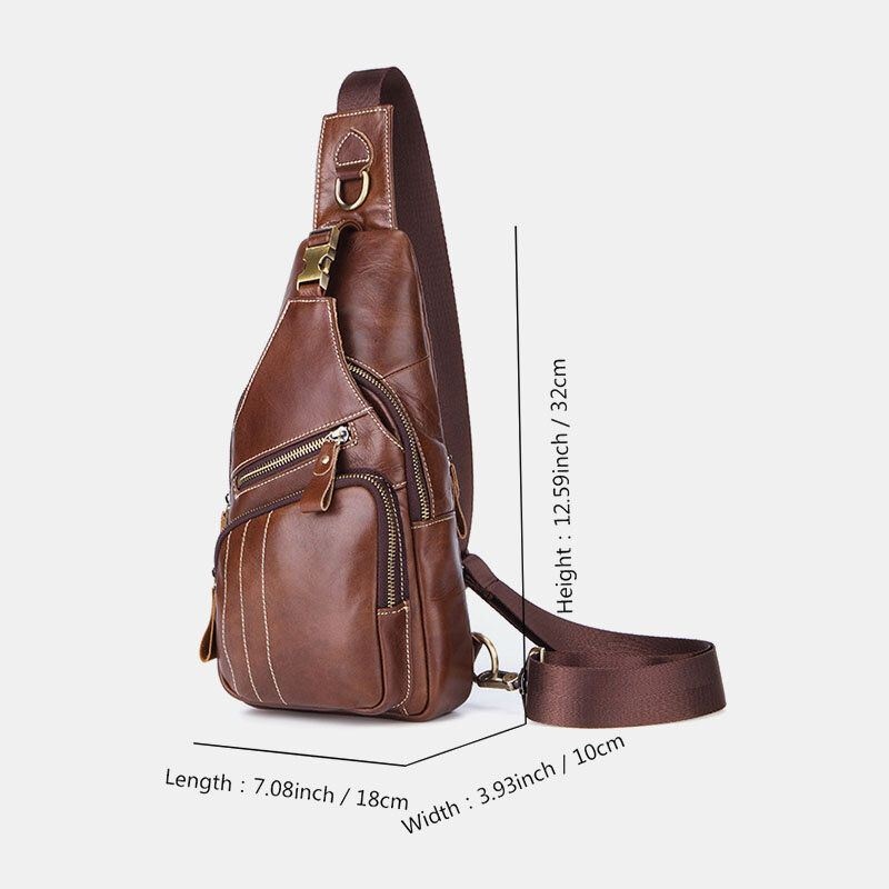 Mężczyźni Prawdziwa Skóra Retro Business Casual Solid Color Skórzana Torba Na Ramię Torba Crossbody Torba Na Klatkę Piersiową