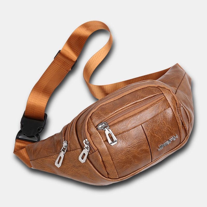 Mężczyźni Pu Leather Anti-theft Wielofunkcyjny Wielofunkcyjny 6.5-calowy Telefon Torba Na Pas Torba Na Klatkę Piersiową Torby Crossbody