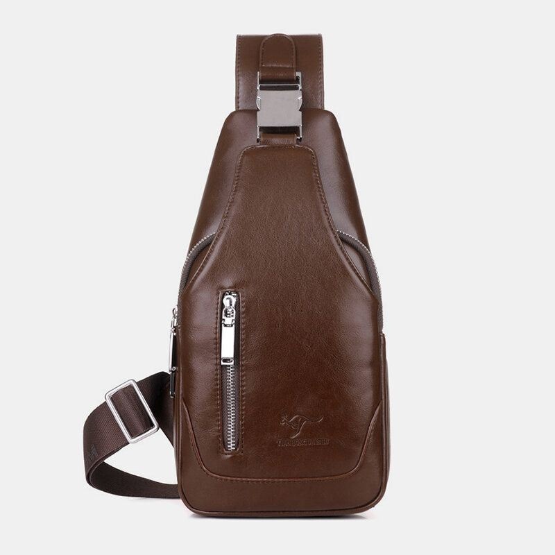 Mężczyźni Pu Leather Business Casual Outdoor Wodoodporna Torba Na Ramię Crossbody Torba Na Klatkę Piersiową Z Ładowaniem Usb