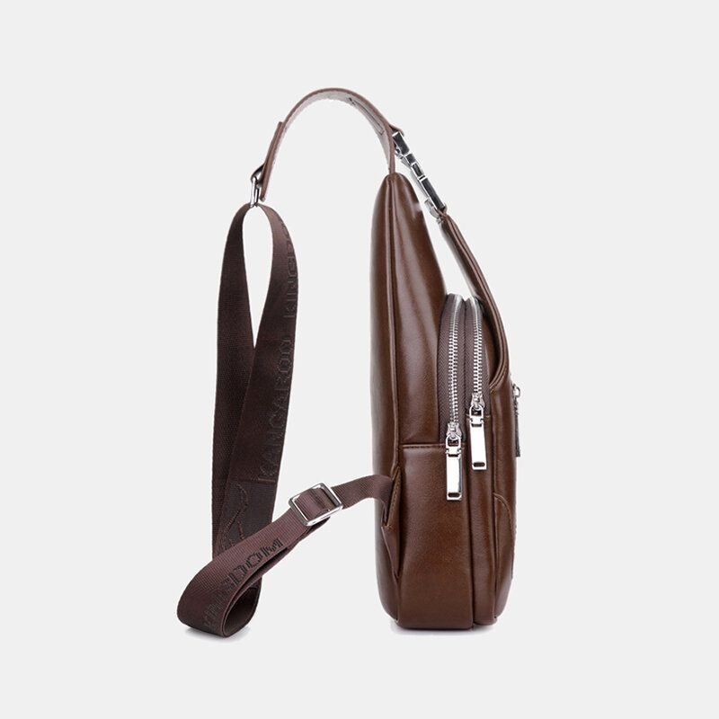 Mężczyźni Pu Leather Business Casual Outdoor Wodoodporna Torba Na Ramię Crossbody Torba Na Klatkę Piersiową Z Ładowaniem Usb