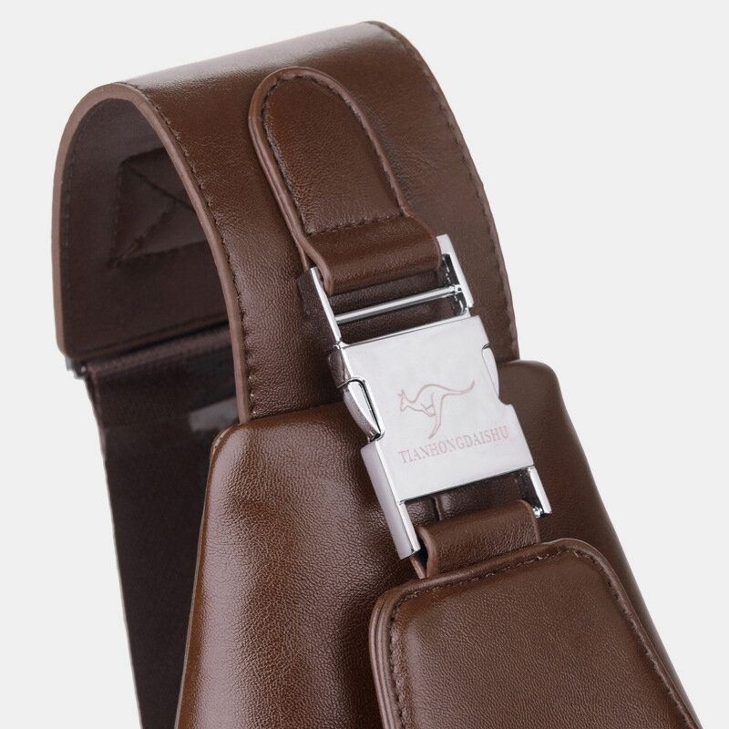 Mężczyźni Pu Leather Business Casual Outdoor Wodoodporna Torba Na Ramię Crossbody Torba Na Klatkę Piersiową Z Ładowaniem Usb