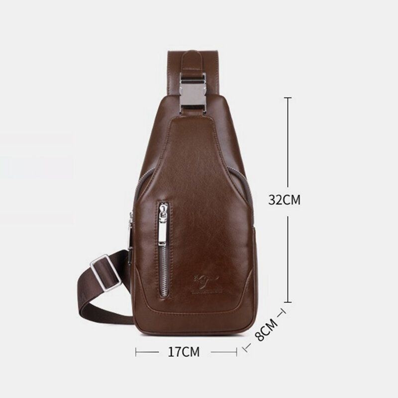 Mężczyźni Pu Leather Business Casual Outdoor Wodoodporna Torba Na Ramię Crossbody Torba Na Klatkę Piersiową Z Ładowaniem Usb