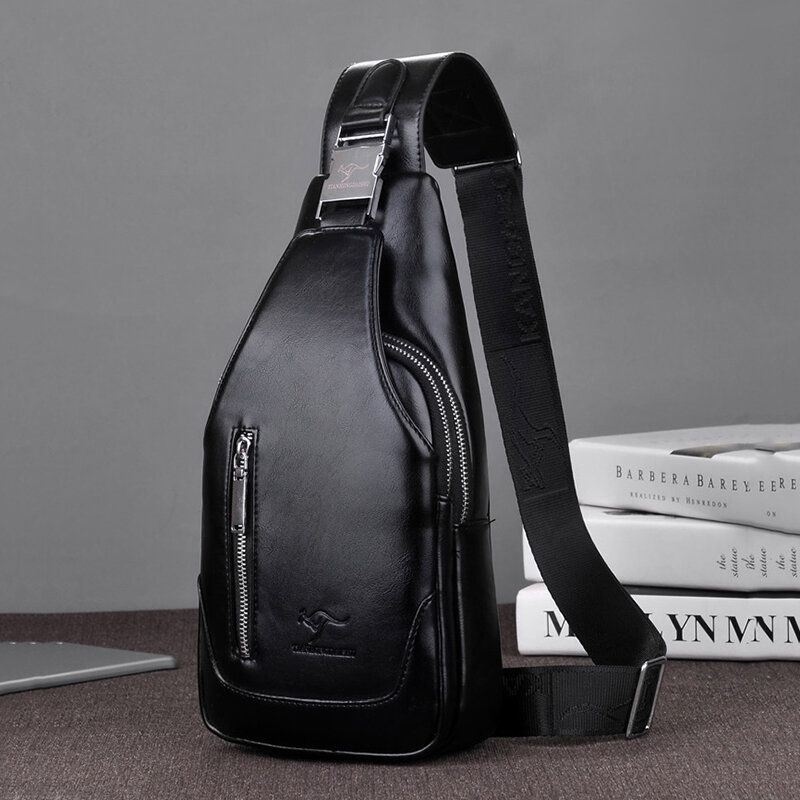 Mężczyźni Pu Leather Business Casual Outdoor Wodoodporna Torba Na Ramię Crossbody Torba Na Klatkę Piersiową Z Ładowaniem Usb