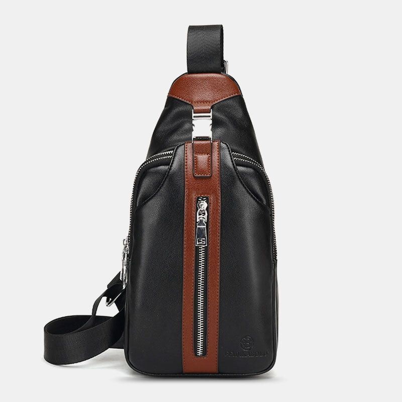 Mężczyźni Pu Leather Multi-kieszeń Duża Pojemność Wodoodporne Sportowe Torby Na Klatkę Piersiową Crossbody Torba Na Ramię