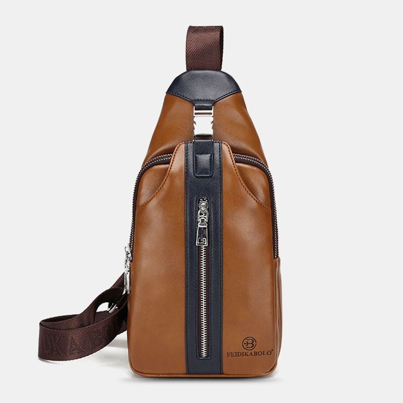 Mężczyźni Pu Leather Multi-kieszeń Duża Pojemność Wodoodporne Sportowe Torby Na Klatkę Piersiową Crossbody Torba Na Ramię