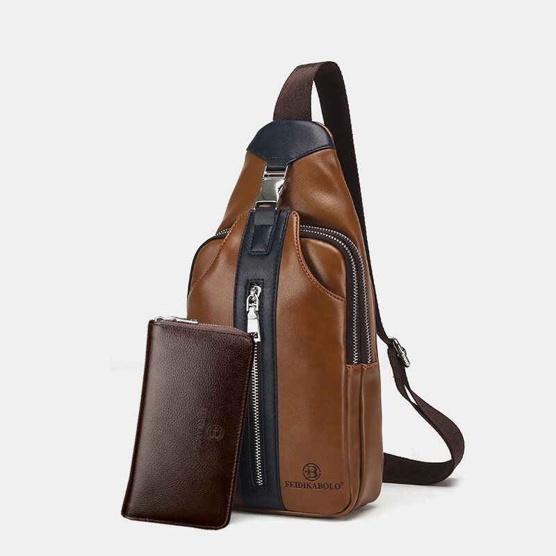 Mężczyźni Pu Leather Multi-kieszeń Duża Pojemność Wodoodporne Sportowe Torby Na Klatkę Piersiową Crossbody Torba Na Ramię