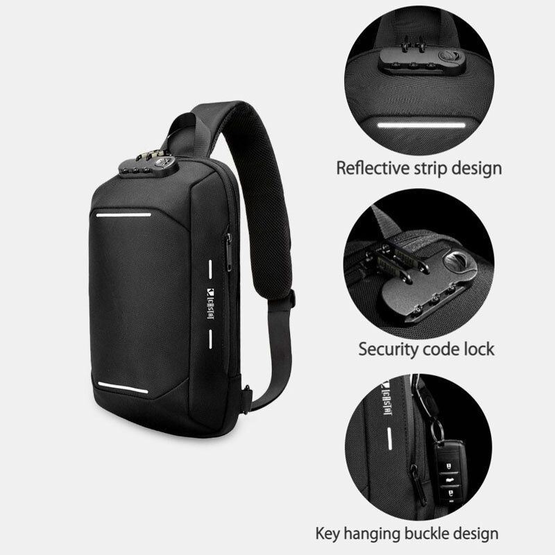 Męska Blokada Hasła Oxford Anti-theft Odblaskowy Pasek Projekt Wodoodporny Multi-kieszenie Crossbody Sling Bag Torba Na Klatkę Piersiową