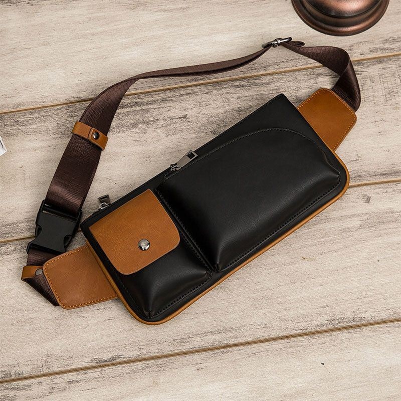 Męska Faux Leather Retro Business Casual Multi-carry Torba Biodrowa Torba Na Klatkę Piersiową Torba Na Ramię