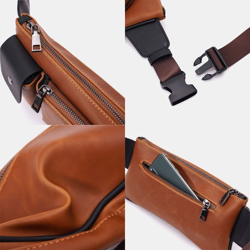 Męska Faux Leather Retro Business Casual Multi-carry Torba Biodrowa Torba Na Klatkę Piersiową Torba Na Ramię