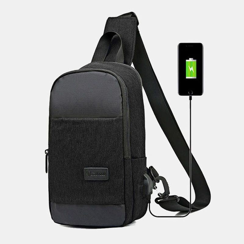 Męska Oxford Wodoodporna Torba Na Klatkę Piersiową Usb O Dużej Pojemności Messenger Crossbody Bag