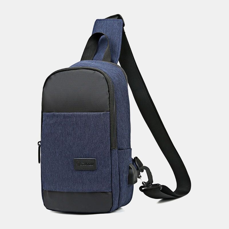 Męska Oxford Wodoodporna Torba Na Klatkę Piersiową Usb O Dużej Pojemności Messenger Crossbody Bag