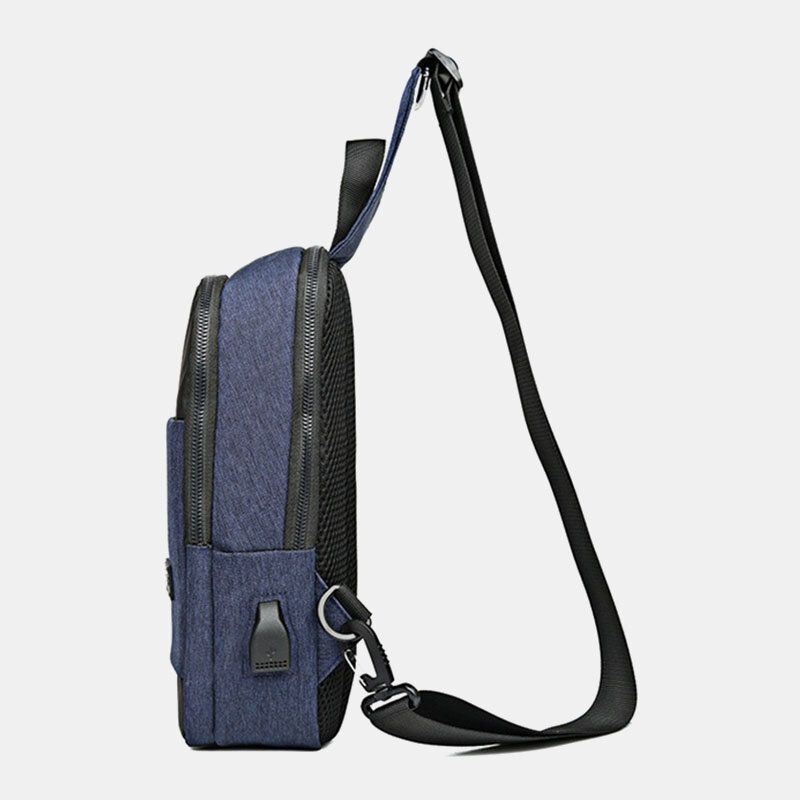 Męska Oxford Wodoodporna Torba Na Klatkę Piersiową Usb O Dużej Pojemności Messenger Crossbody Bag