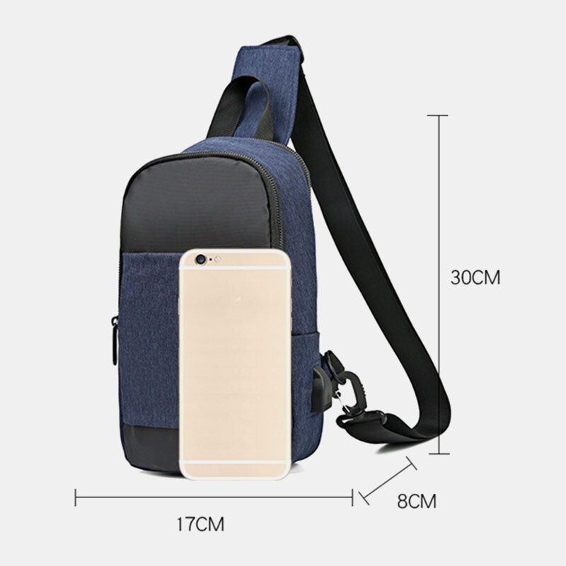 Męska Oxford Wodoodporna Torba Na Klatkę Piersiową Usb O Dużej Pojemności Messenger Crossbody Bag