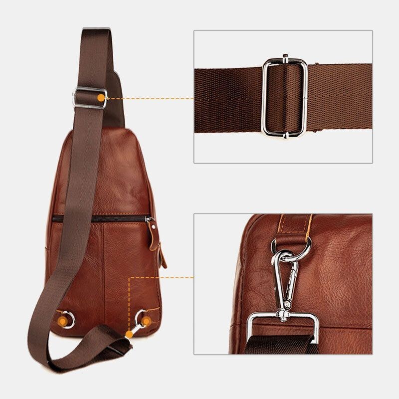 Męska Skórzana Miękka Wodoodporna Torba Na Klatkę Piersiową Outdoor Sport Retro Torby Crossbody O Dużej Pojemności Torba Na Ramię