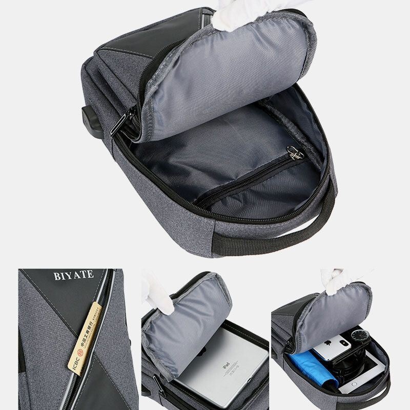 Męska Torba Na Klatkę Piersiową Z Wieloma Kieszeniami Usb Do Ładowania Oxford Antypoślizgowa Odporna Na Zużycie Wodoodporna Codzienna Torba Na Ramię Torby Crossbody