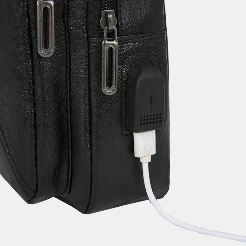 Męska Torba Na Klatkę Piersiową Z Wieloma Kieszeniami W Stylu Vintage Usb O Dużej Pojemności Odporna Na Zużycie Torba Na Ramię Crossbody