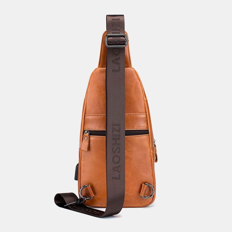 Męska Torba W Stylu Vintage Z Prawdziwej Skóry Wielofunkcyjna Konstrukcja Z Otworami Na Słuchawki Odporna Na Zużycie Torba Na Klatkę Piersiową Crossbody Bag Sling Bag