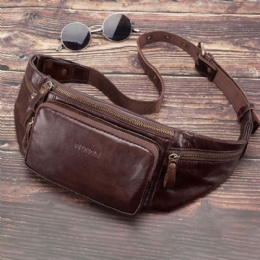 Męska Torba Z Prawdziwej Skóry Retro Sport Outdoor Multi-carry Torba Na Klatkę Piersiową Torba Na Ramię Crossbody Torba Na Talię