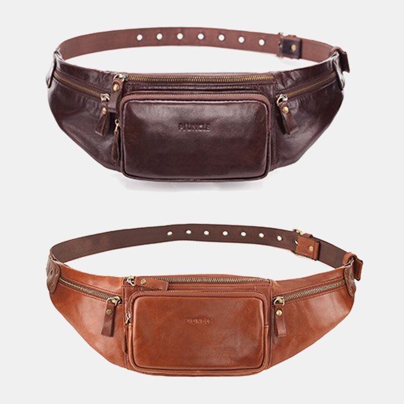 Męska Torba Z Prawdziwej Skóry Retro Sport Outdoor Multi-carry Torba Na Klatkę Piersiową Torba Na Ramię Crossbody Torba Na Talię