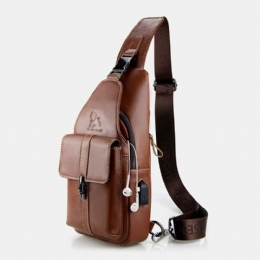 Męska Torba Z Prawdziwej Skóry Usb Do Ładowania Retro Na Co Dzień Ze Skóry Wołowej Na Klatkę Piersiową Torba Na Ramię Crossbody Bag