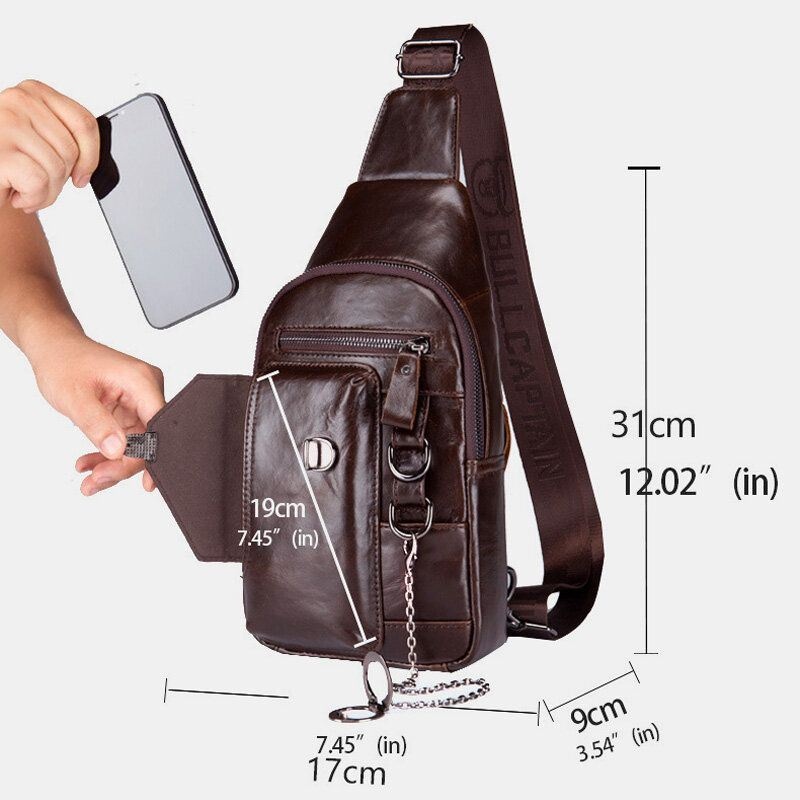 Męska Torba Z Wieloma Kieszeniami Z Miękkiej Skóry W Klatce Piersiowej Vintage Uchwyt Na Telefon Komórkowy Łańcuszek Torba Na Ramię Crossbody