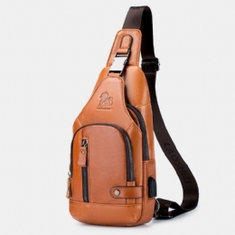 Męska Torba Ze Skóry Wołowej Z Wieloma Kieszeniami Usb Do Ładowania Na Klatkę Piersiową Outdoor Travel Anti-theft Crossbody Torba Na Ramię