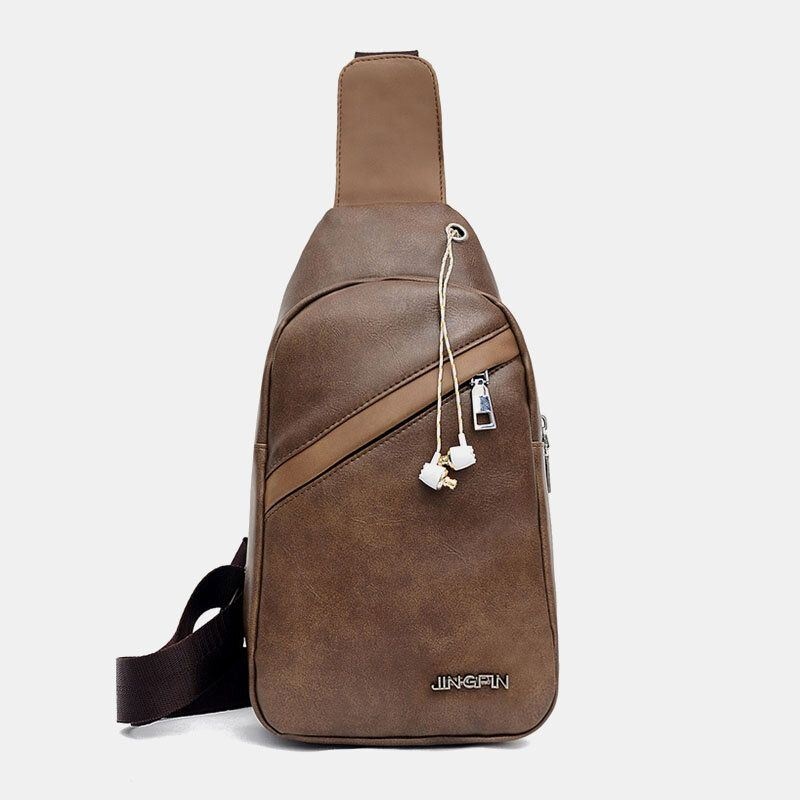 Męski Otwór Na Słuchawki O Dużej Pojemności Business Multi-kieszeni Crossbody Bag Torba Na Klatkę Piersiową Sling Bag