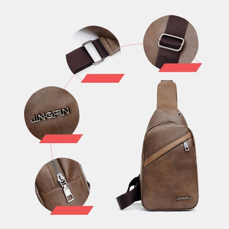 Męski Otwór Na Słuchawki O Dużej Pojemności Business Multi-kieszeni Crossbody Bag Torba Na Klatkę Piersiową Sling Bag