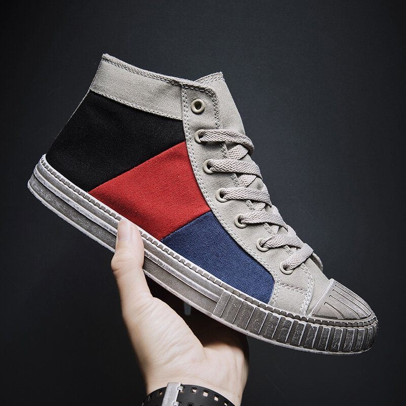 Mężczyźni Colorblock Canvas High Top Lace Up Sports Casual Trainers