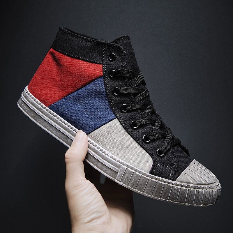 Mężczyźni Colorblock Canvas High Top Lace Up Sports Casual Trainers