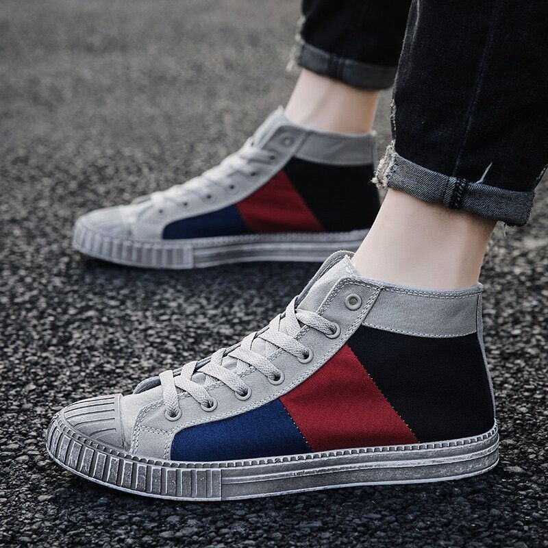 Mężczyźni Colorblock Canvas High Top Lace Up Sports Casual Trainers