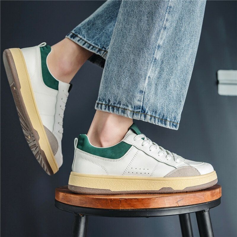 Mężczyźni Pu Leather Lace Up Splicing Casual Skate Sport Shoes